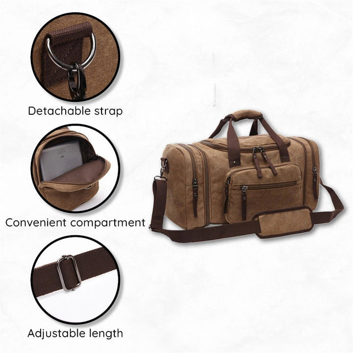 Canvas Duffel Bag with Expandable Panel and Laptop Compartment, Large Capacity for Travel