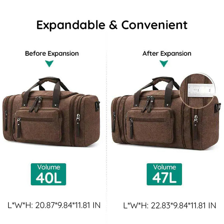 Canvas Duffel Bag with Expandable Panel and Laptop Compartment, Large Capacity for Travel
