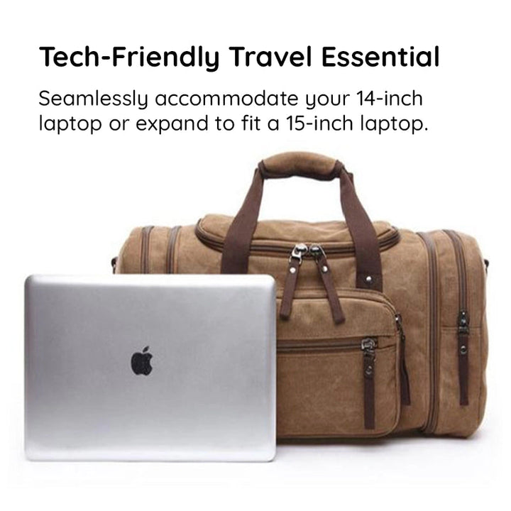 Canvas Duffel Bag with Expandable Panel and Laptop Compartment, Large Capacity for Travel