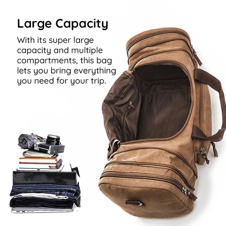 Canvas Duffel Bag with Expandable Panel and Laptop Compartment, Large Capacity for Travel