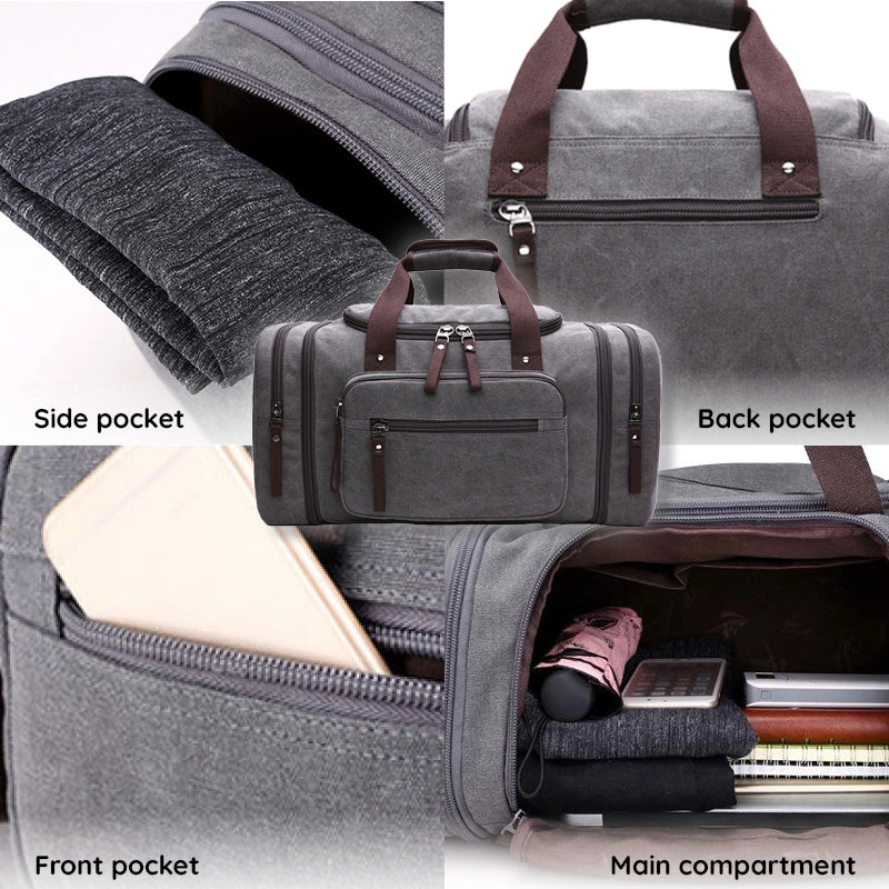 Canvas Duffel Bag with Expandable Panel and Laptop Compartment, Large Capacity for Travel