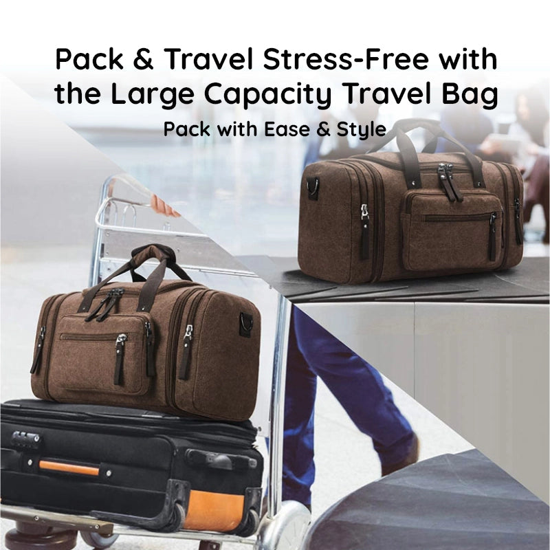 Canvas Duffel Bag with Expandable Panel and Laptop Compartment, Large Capacity for Travel
