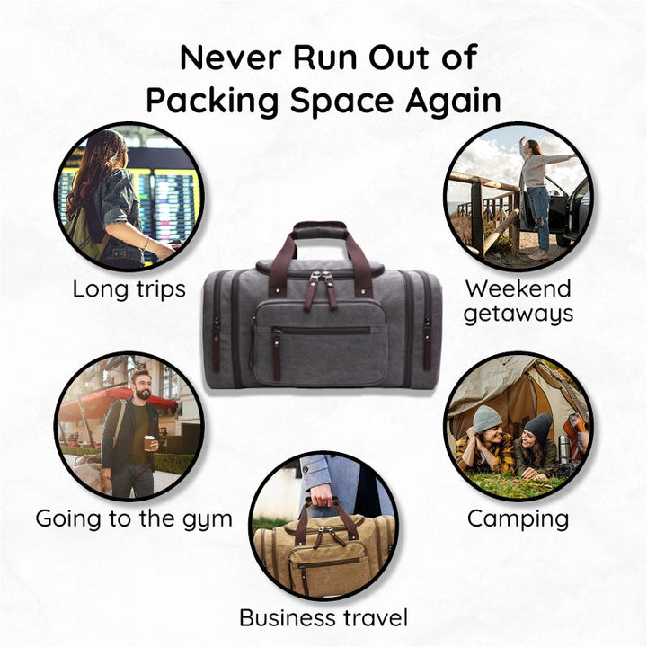 Canvas Duffel Bag with Expandable Panel and Laptop Compartment, Large Capacity for Travel