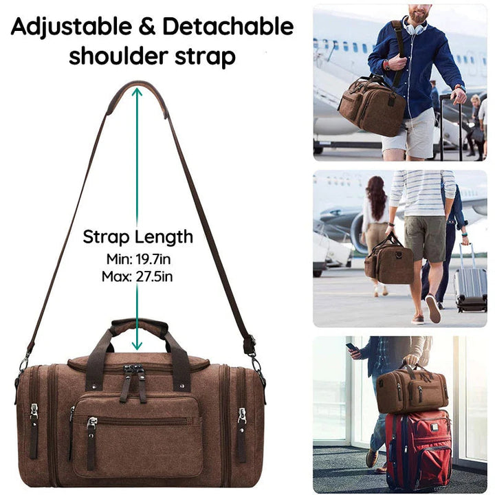 Canvas Duffel Bag with Expandable Panel and Laptop Compartment, Large Capacity for Travel