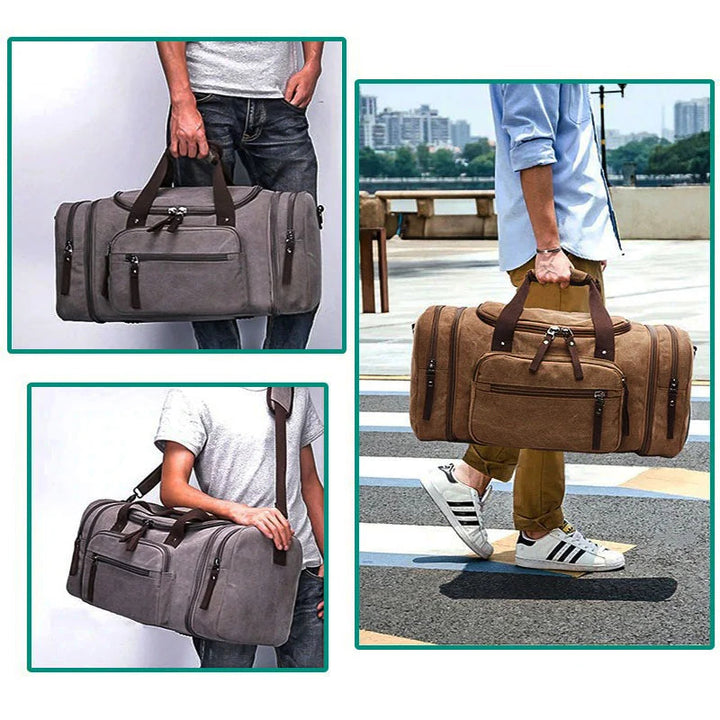 Canvas Duffel Bag with Expandable Panel and Laptop Compartment, Large Capacity for Travel