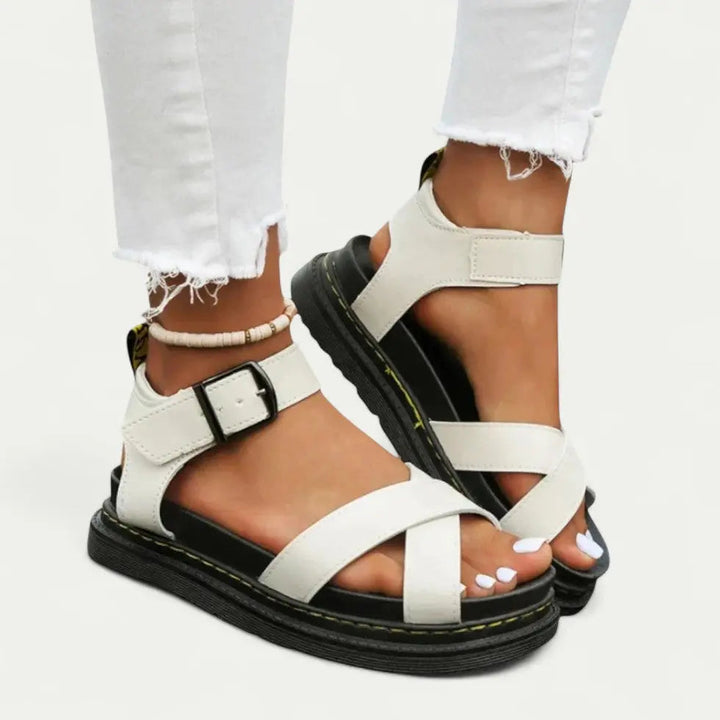 Platform Sandals with Cushioned Sole and Adjustable Buckle Strap for Women, Vegan Leather