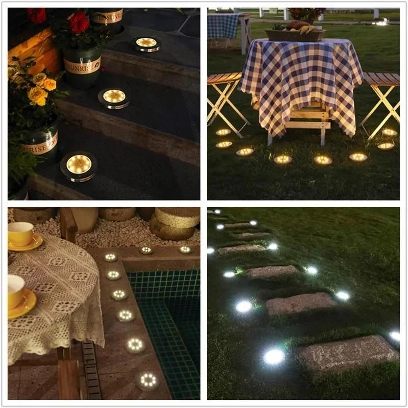 Solar Path Lights with Warm White LED and Rechargeable Battery, Stake or Surface Mount