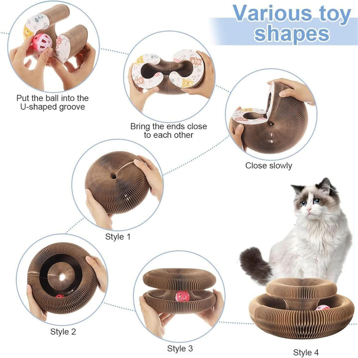Cardboard Cat Maze with Magnetic Folding Design and Bell Ball Toy