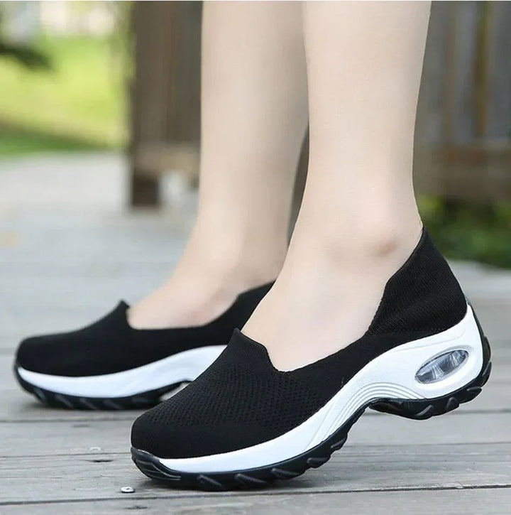 Slip-On Walking Shoes with Cushioned Sole and Arch Support, Padded Ankle Collar