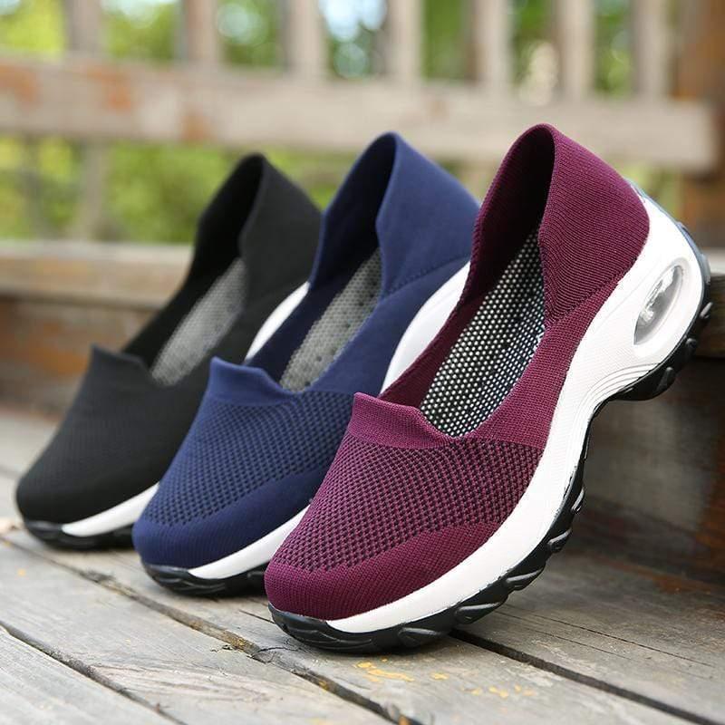 Slip-On Walking Shoes with Cushioned Sole and Arch Support, Padded Ankle Collar