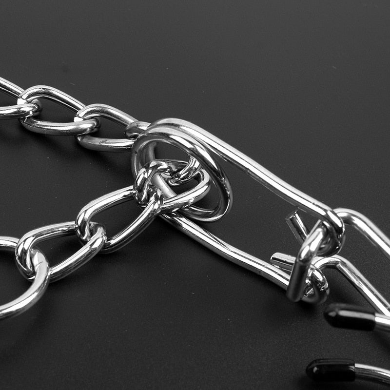 Metal Training Collar with Rubber-Tipped Links and Adjustable Fit