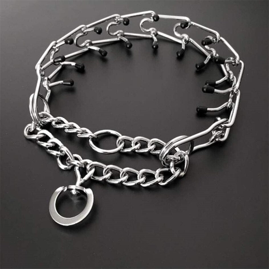 Metal Training Collar with Rubber-Tipped Links and Adjustable Fit
