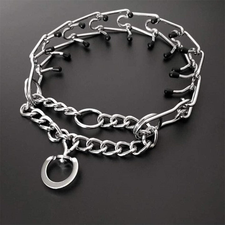 Metal Training Collar with Rubber-Tipped Links and Adjustable Fit