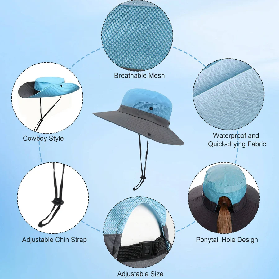 Foldable Sun Hat, UV Protection Fisherman Style with Adjustable Strap