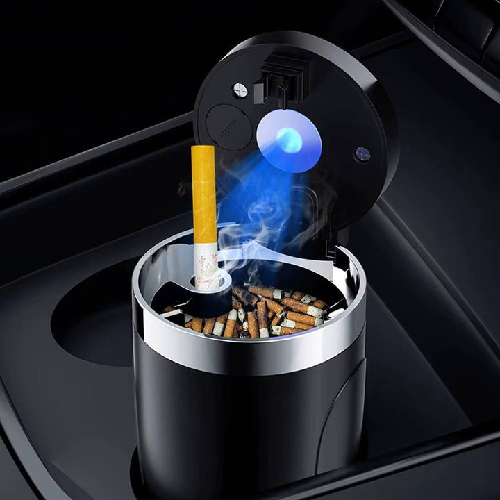 Smokeless Car Ashtray with Lid Led Light, Cup Holder Size, Portable, Auto Open, Odor Free