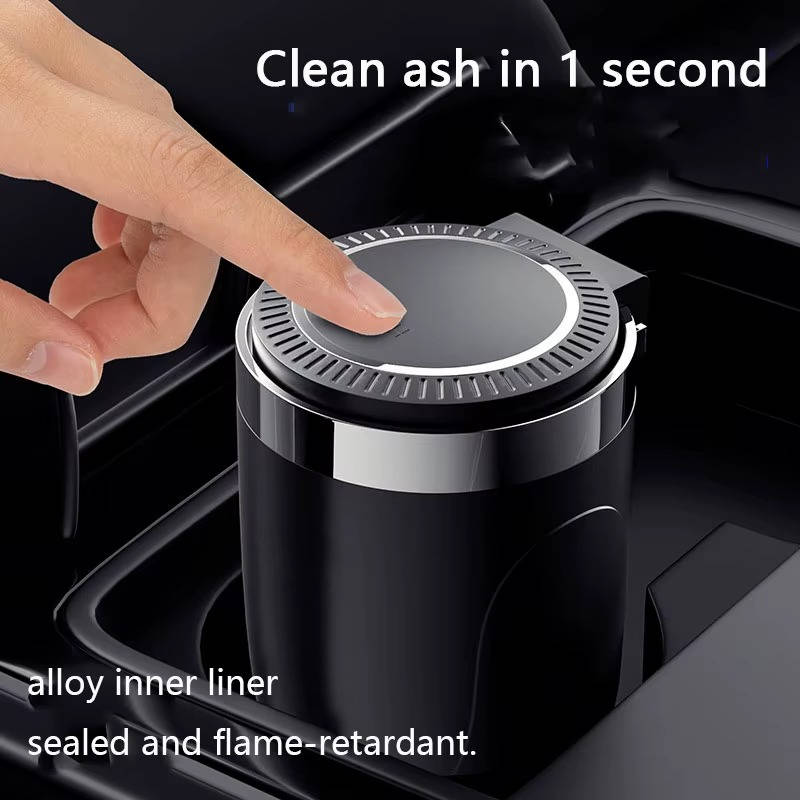 Smokeless Car Ashtray with Lid Led Light, Cup Holder Size, Portable, Auto Open, Odor Free