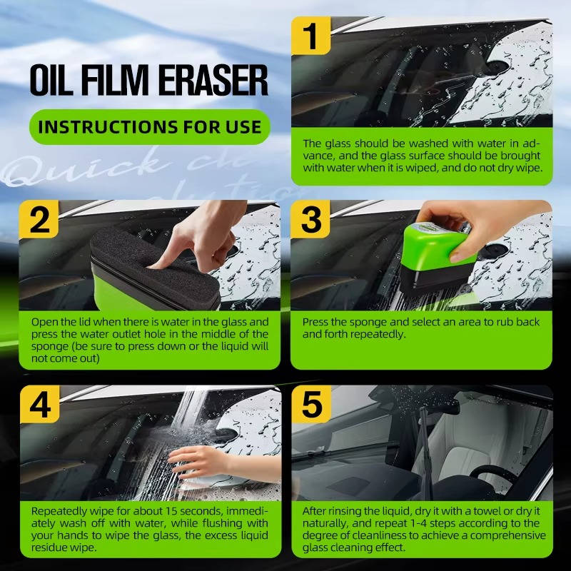 Clear Vision Glass Cleaner 2026 Oil Film Cleaning Brush for Car Windows, Automotive Window Cleaning Tool, 3 Pack