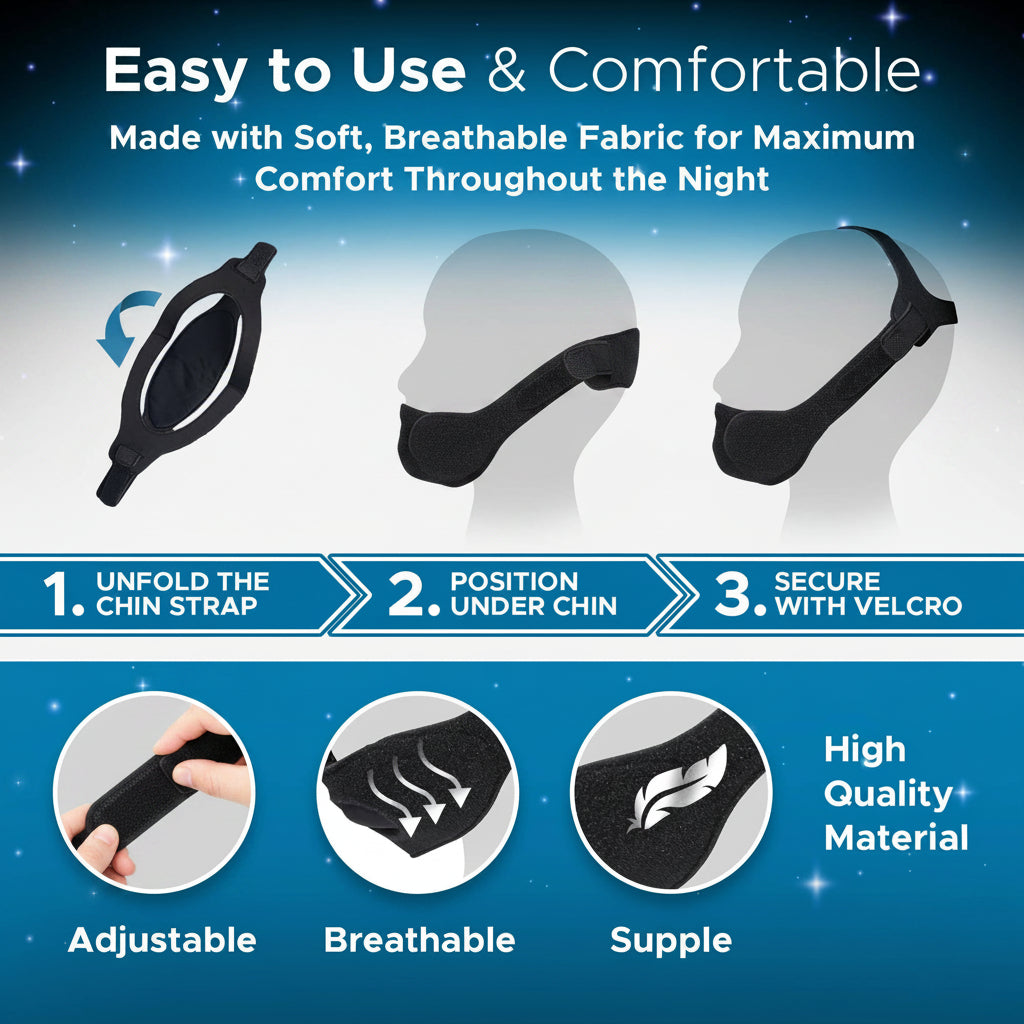 Adjustable Sleep Chin Strap, Breathable Chin Support Strap for Comfortable Overnight Wear