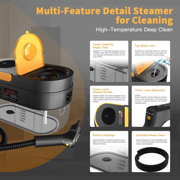 Portable Steam Cleaner for Home, Dirt, Grease, Grout, Tile, Floor, Car
