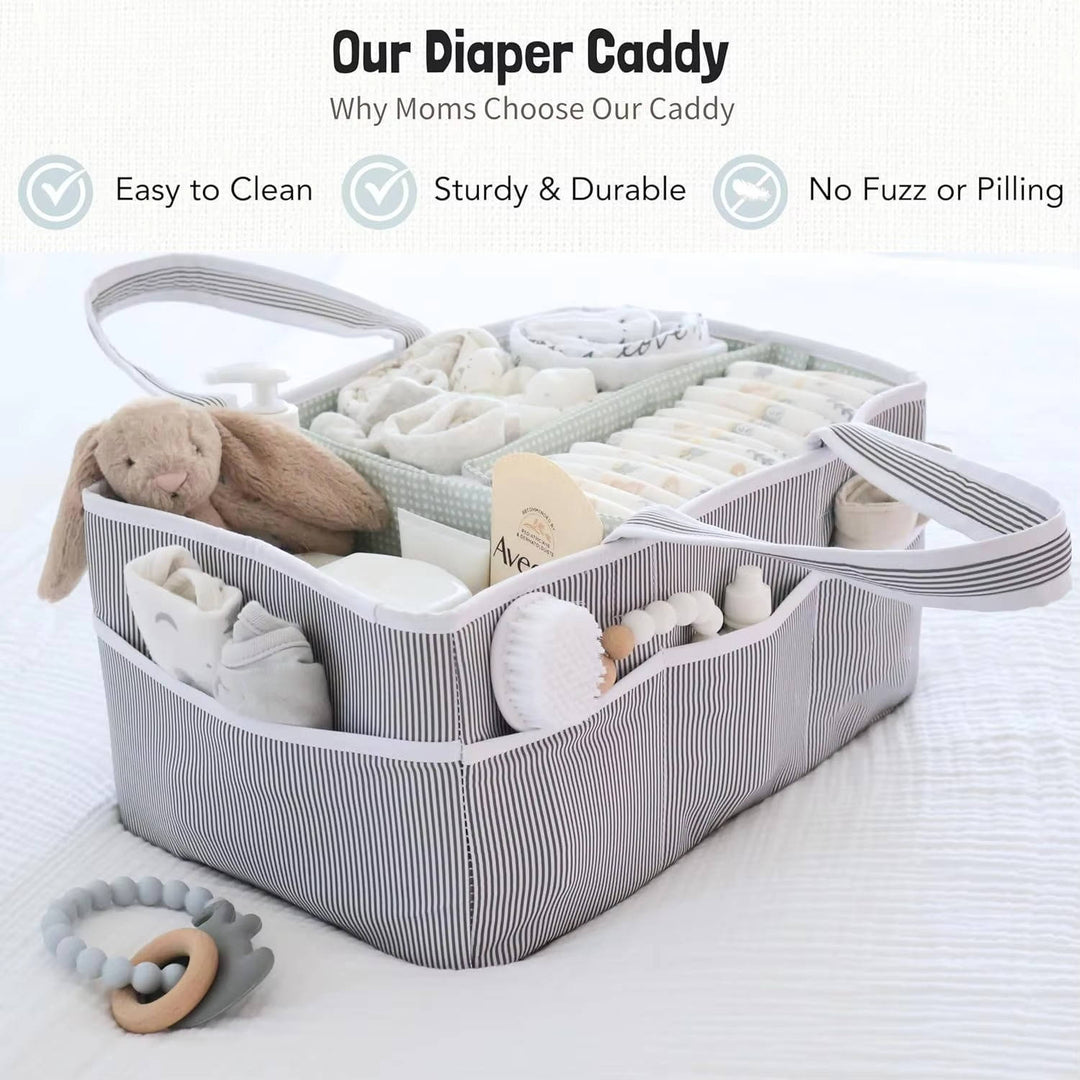 Large Baby Diaper Caddy Organizer Tote Bag, Nursery Storage Basket and Portable Car Caddy For Newborn