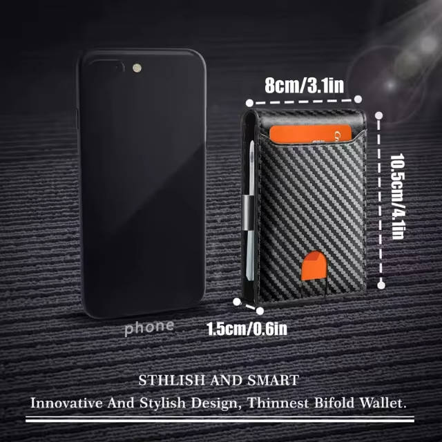 Mens Carbon Fiber Bifold Card Holder Wallet, Ultra Thin RFID Blocking Money Clip with Multiple Card Slots