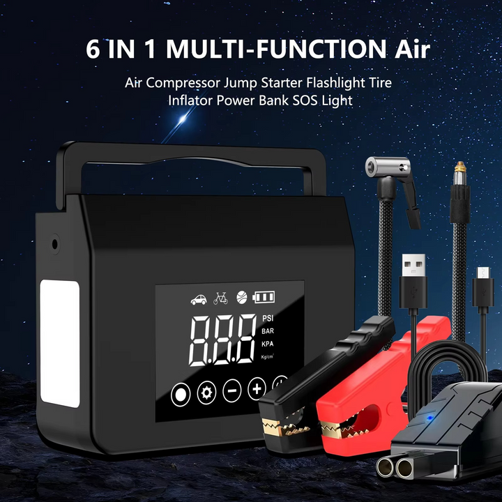 Fast Portable Car Jump Starter With Tire Air Compressor, Digital Screen