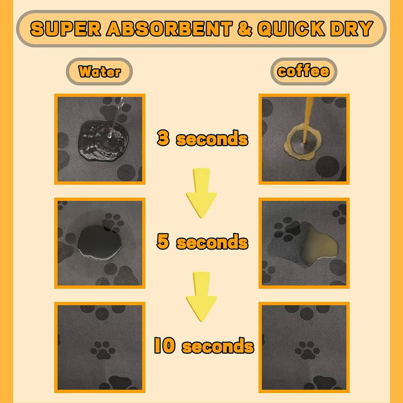 Absorbent Dog Food Mat Quick Dry, No Stain Pet Bowl Mat for Food Water Cat Dog Footprint Design