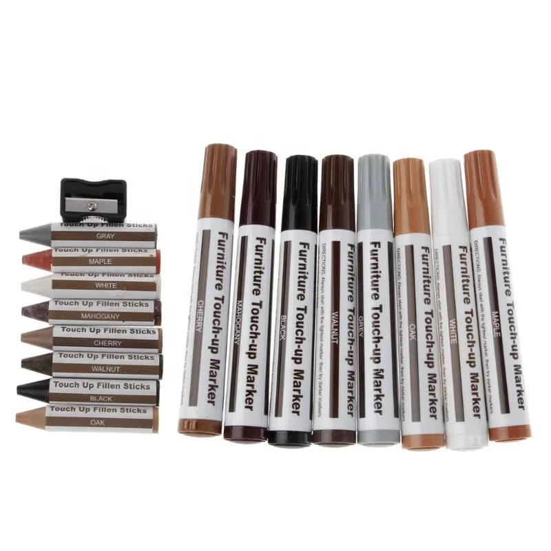 13 Piece Furniture Repair Kit, Wood Touch Up Markers and Wax Sticks with Sharpener for Scratches, Floors, Tables, and Cabinets