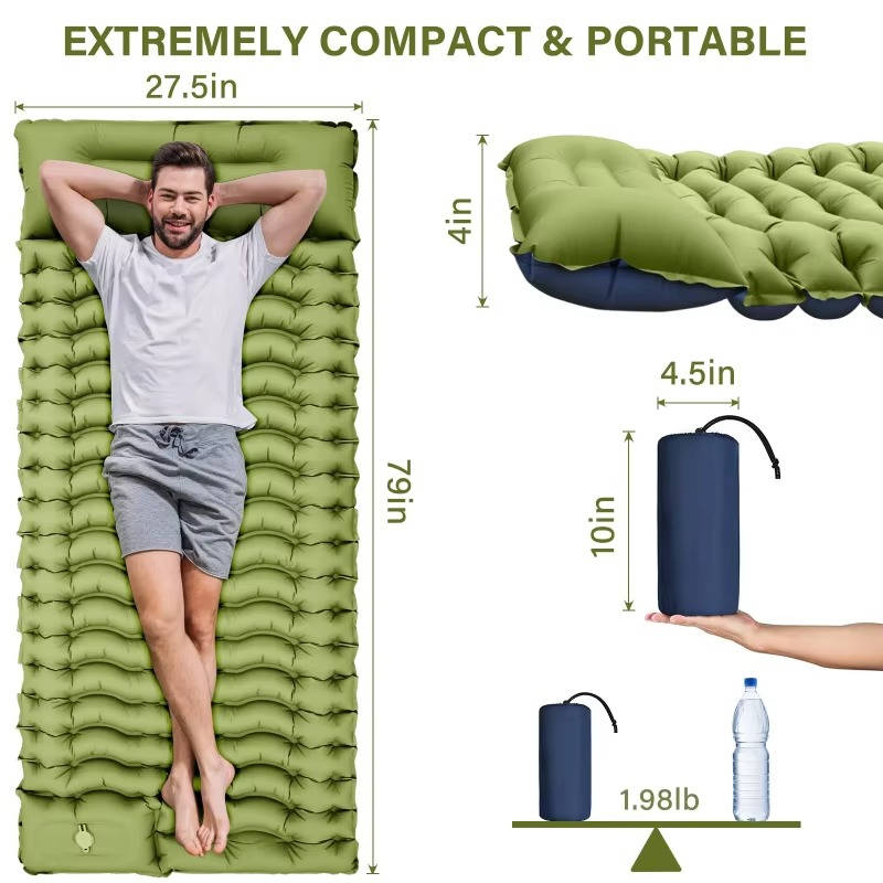 Ultralight Inflatable Sleeping Pad for Camping with Pillow Built in