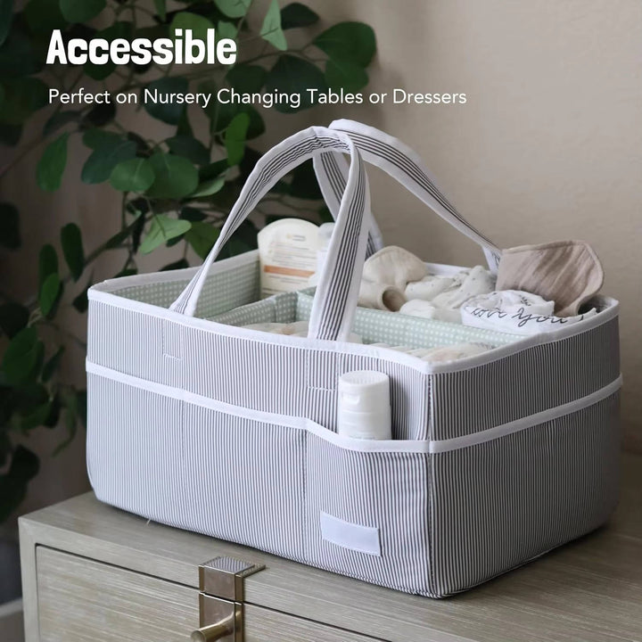 Large Baby Diaper Caddy Organizer Tote Bag, Nursery Storage Basket and Portable Car Caddy For Newborn