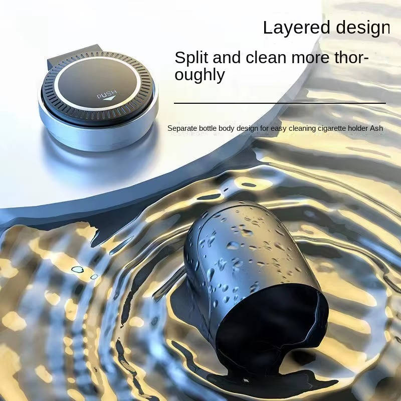 Smokeless Car Ashtray with Lid Led Light, Cup Holder Size, Portable, Auto Open, Odor Free