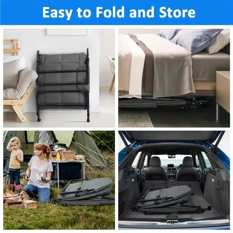 Folding Bed with Built-in Pillow and Side Pocket