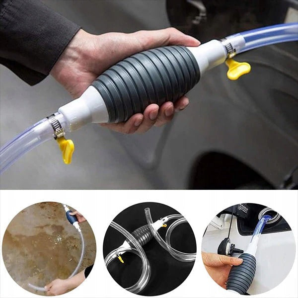 Manual Transfer Pump, Hand-Operated Liquid Pump with Flexible Hose for Fuel, Oil, and Water