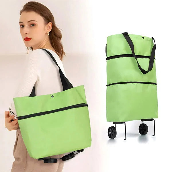 Foldable Shopping Trolley, 2-in-1 Carry Bag and Rolling Cart