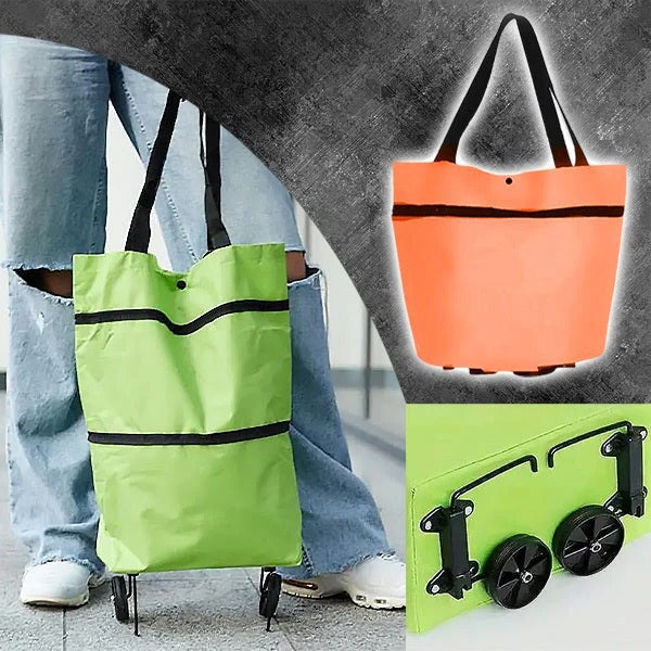 Foldable Shopping Trolley, 2-in-1 Carry Bag and Rolling Cart