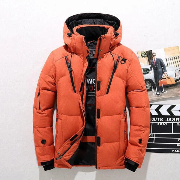 Insulated Duck Down Jacket – Removable Hood Winter Zip Coat