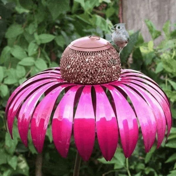 Decorative Metal Coneflower Bird Feeder Garden Stake