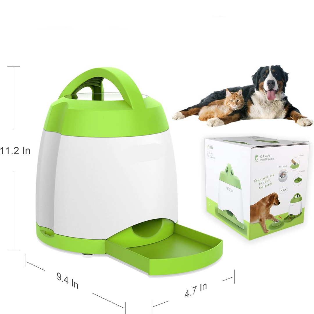 Interactive Dog Treat Dispenser with Wireless Remote Button and Adjustable Portions