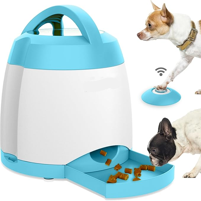 Interactive Dog Treat Dispenser with Wireless Remote Button and Adjustable Portions