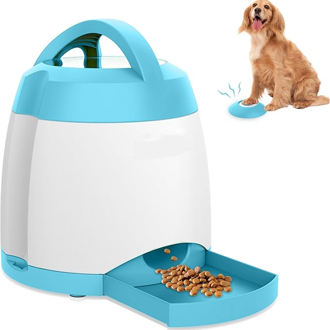 Interactive Dog Treat Dispenser with Wireless Remote Button and Adjustable Portions