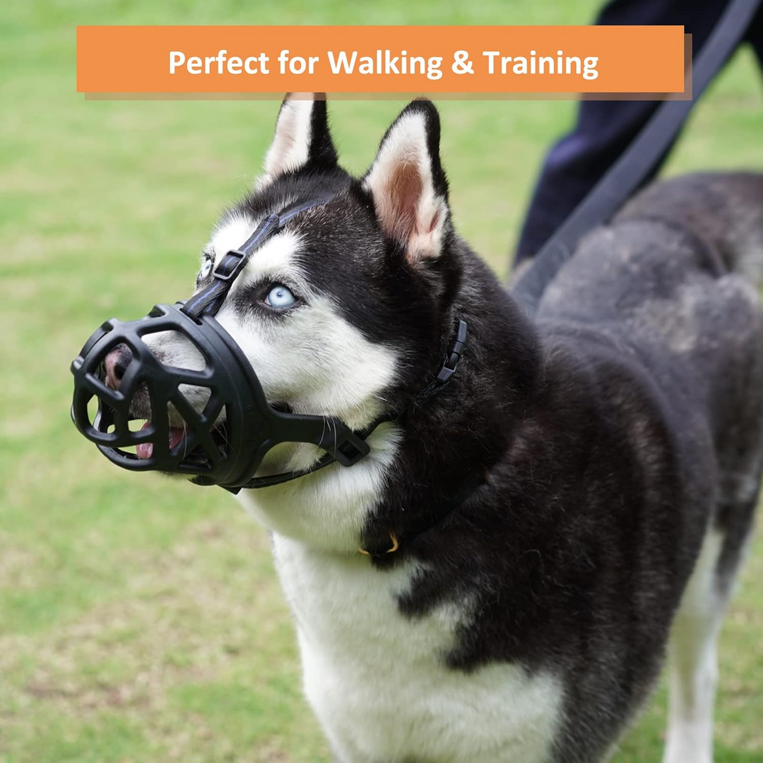 Open Basket Dog Muzzle with Adjustable Straps and Training Guide