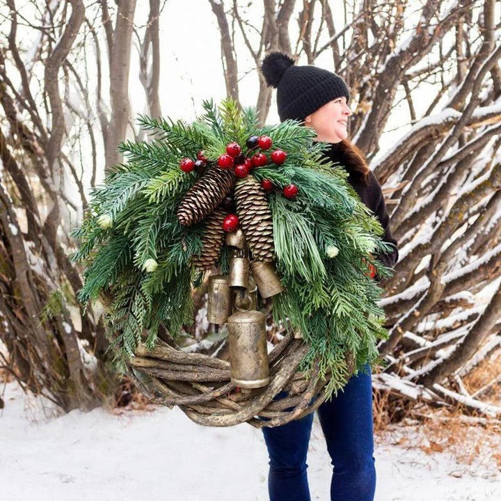 Farmhouse Christmas Wreath Boho Holiday Door Decoration