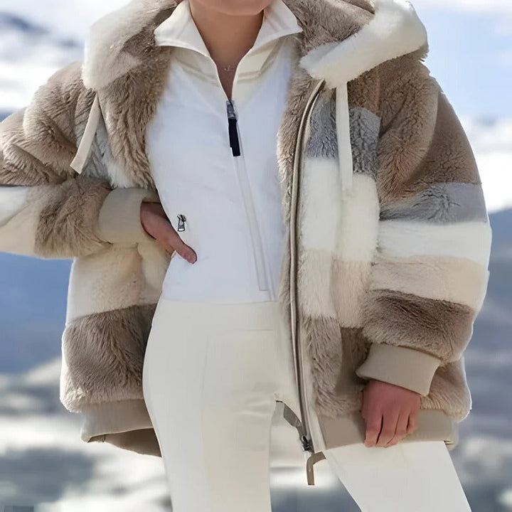 Thick Lambs Wool Lined Coat Color Block for Winter