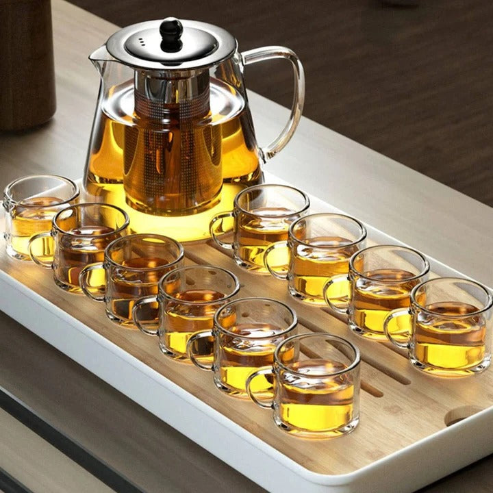 Heat Resistant Glass Teapot for Loose Leaf Tea with Brushed Metal Accents