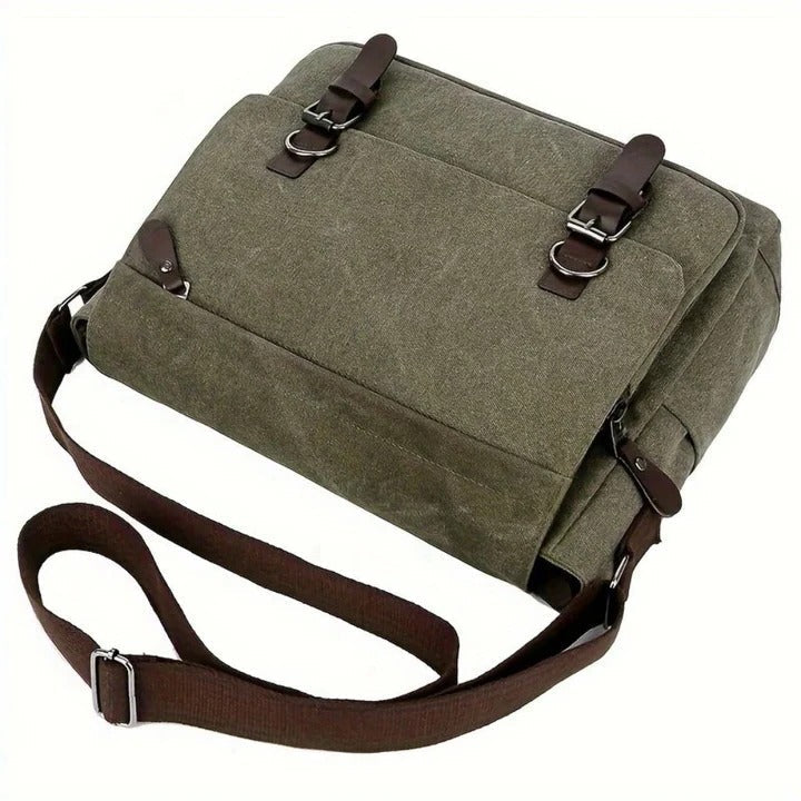 Mens Sling Bag with Canvas Satchel Design and Messenger Style Layout and Integrated Zipper Closures