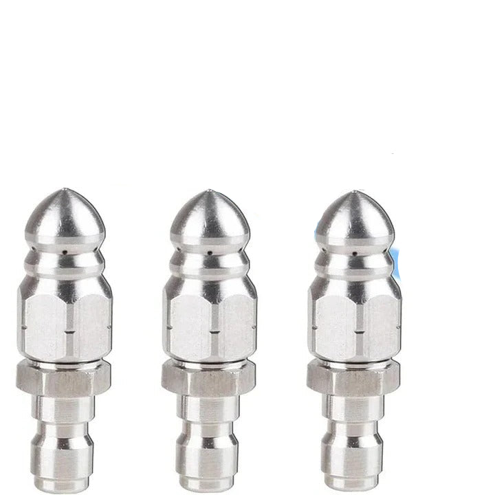 Sewer Jetter Nozzle, Pressure Washer Drain Cleaning Tip, Quarter Inch Quick Connect, Stainless Steel