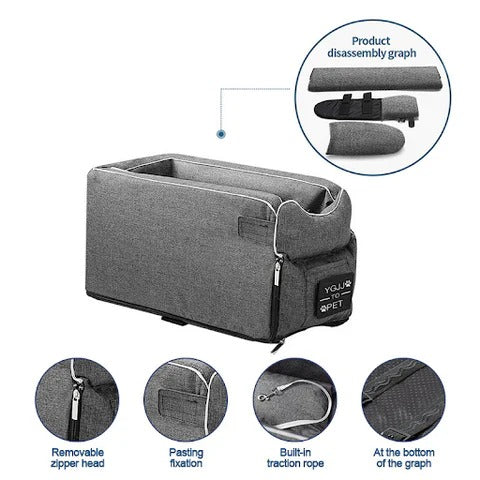 Safety Pet Armrest Seat and Travel Bag for Small Dogs and Cats