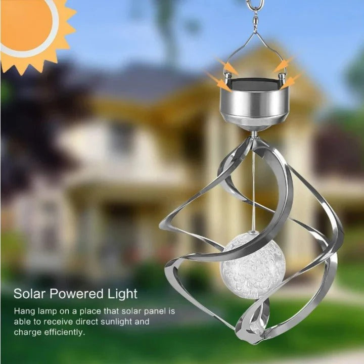 LED Lamp with Solar Wind Chime Spinner Design