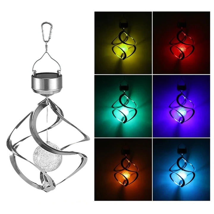 LED Lamp with Solar Wind Chime Spinner Design