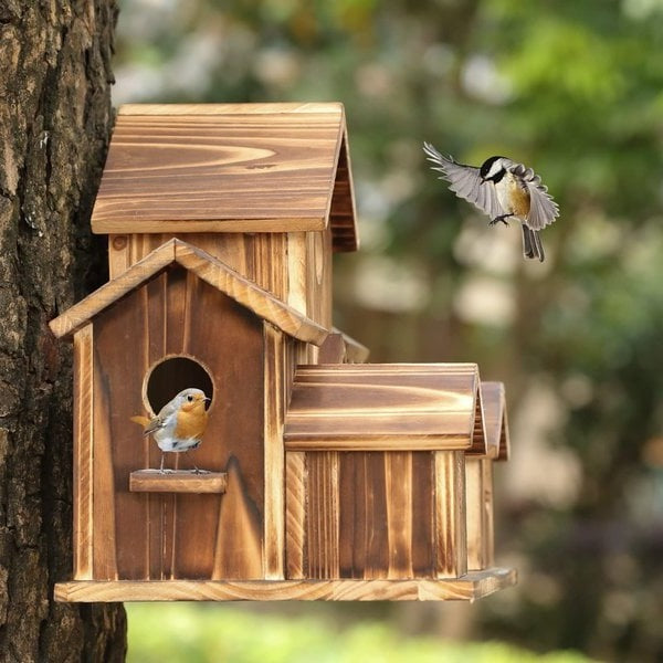 Handcrafted Wooden Birdhouse  Tree Birdhouse with 6 Holes